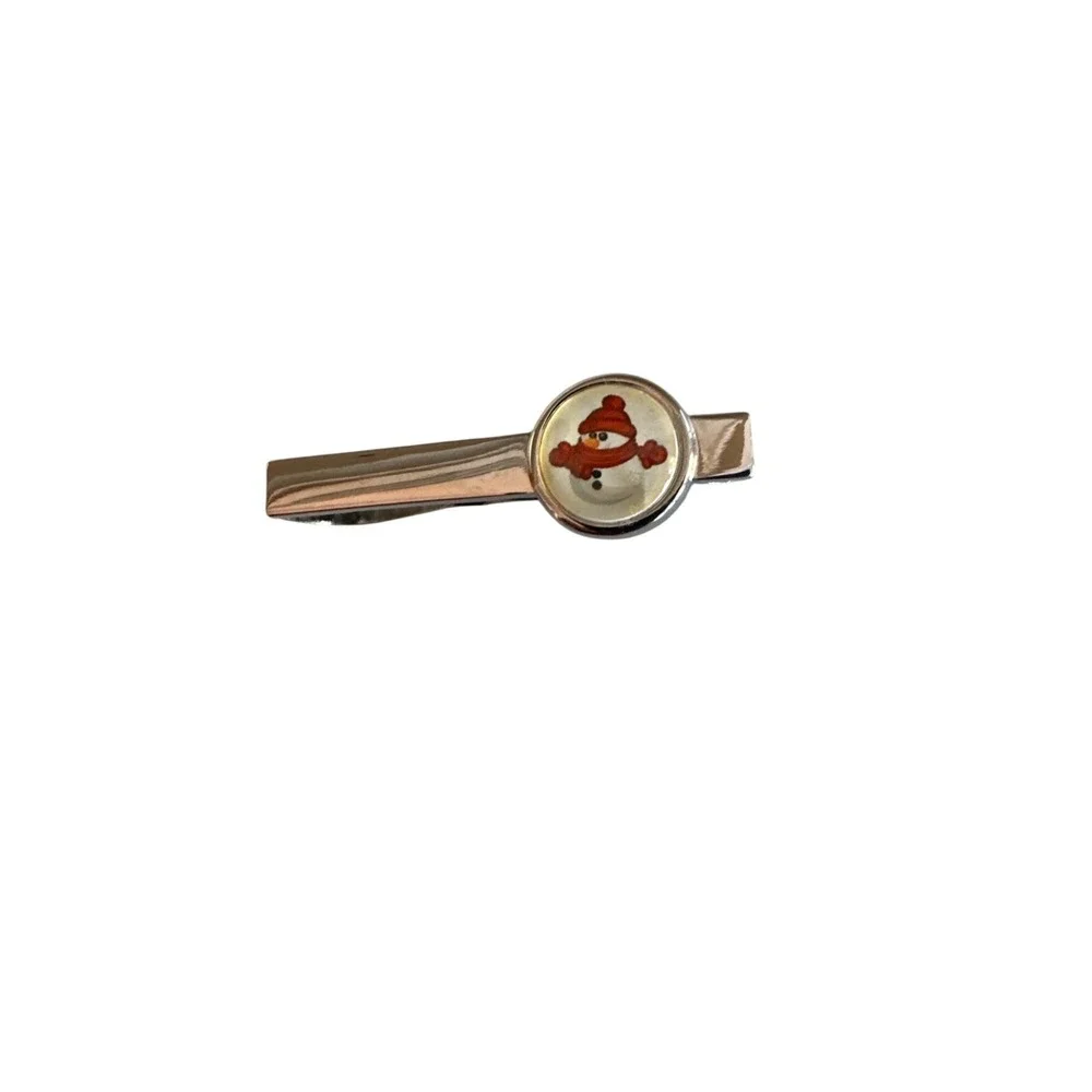 Snowman Design Silver Tie Clip Christmas Holiday